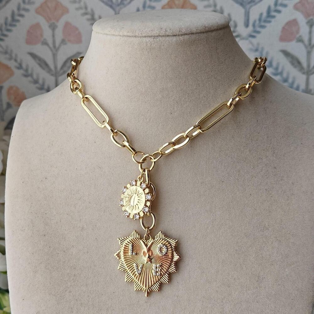 Celestial sun, heart, and star pendant choker necklace by Victoria Emerson